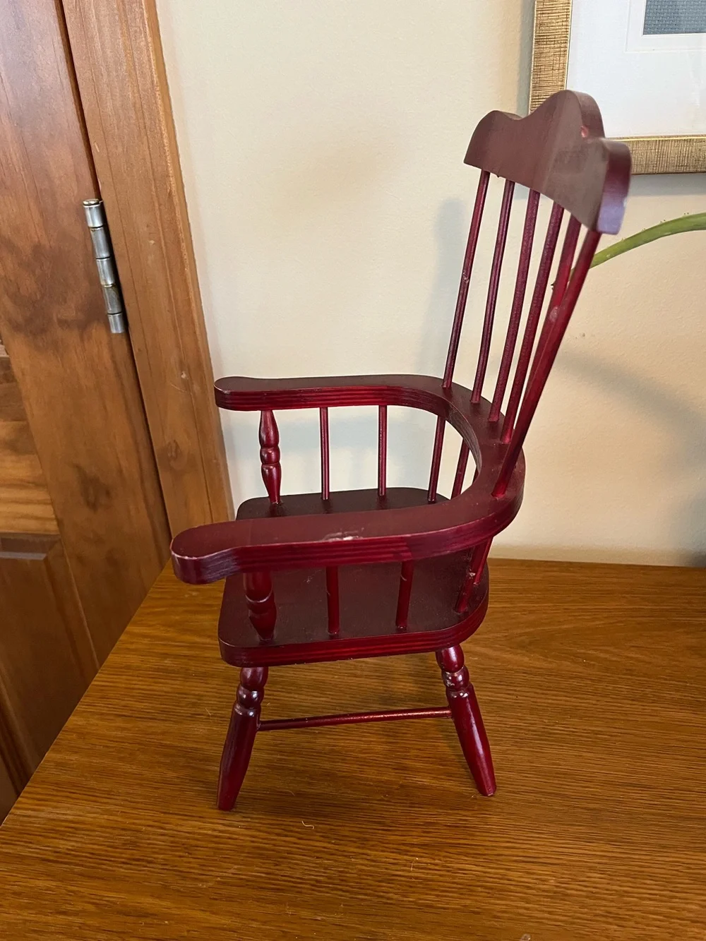 Red Wooden Windsor-Style Armchair Plant Stand
